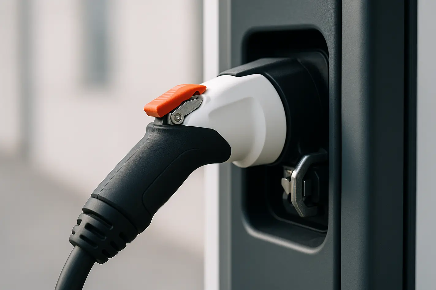 Elektrische auto laadconnector met mechanische vergrendeling in laadpaal