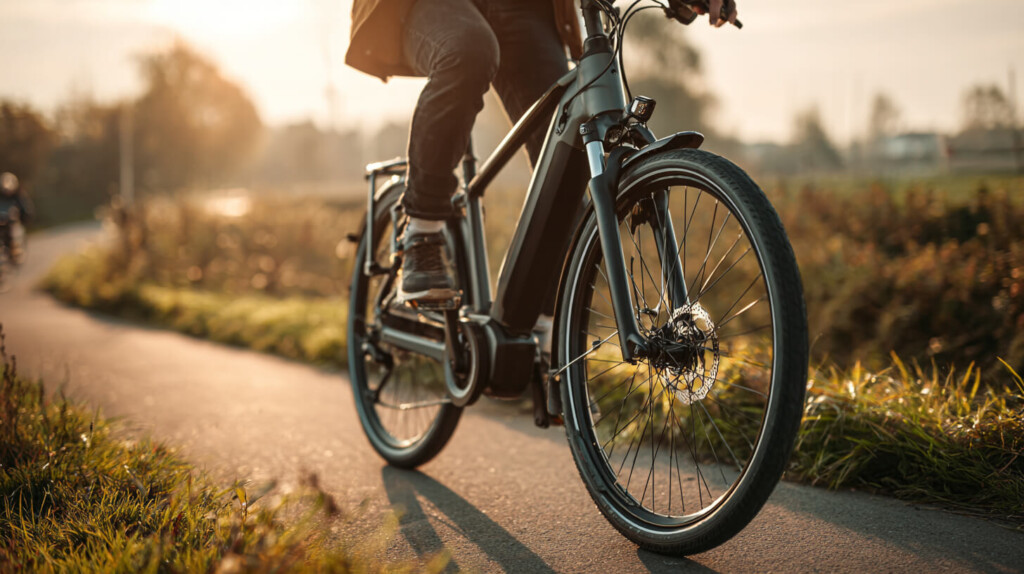 Elektrische fiets op een landelijk fietspad, met focus op actieradius bij e-bikes tijdens dagelijks gebruik