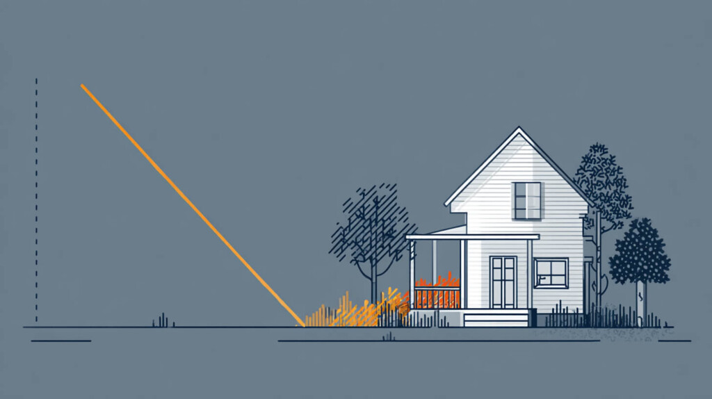 Illustratie van woning met dalende lijn die afbouw van een lineaire hypotheek weergeeft
