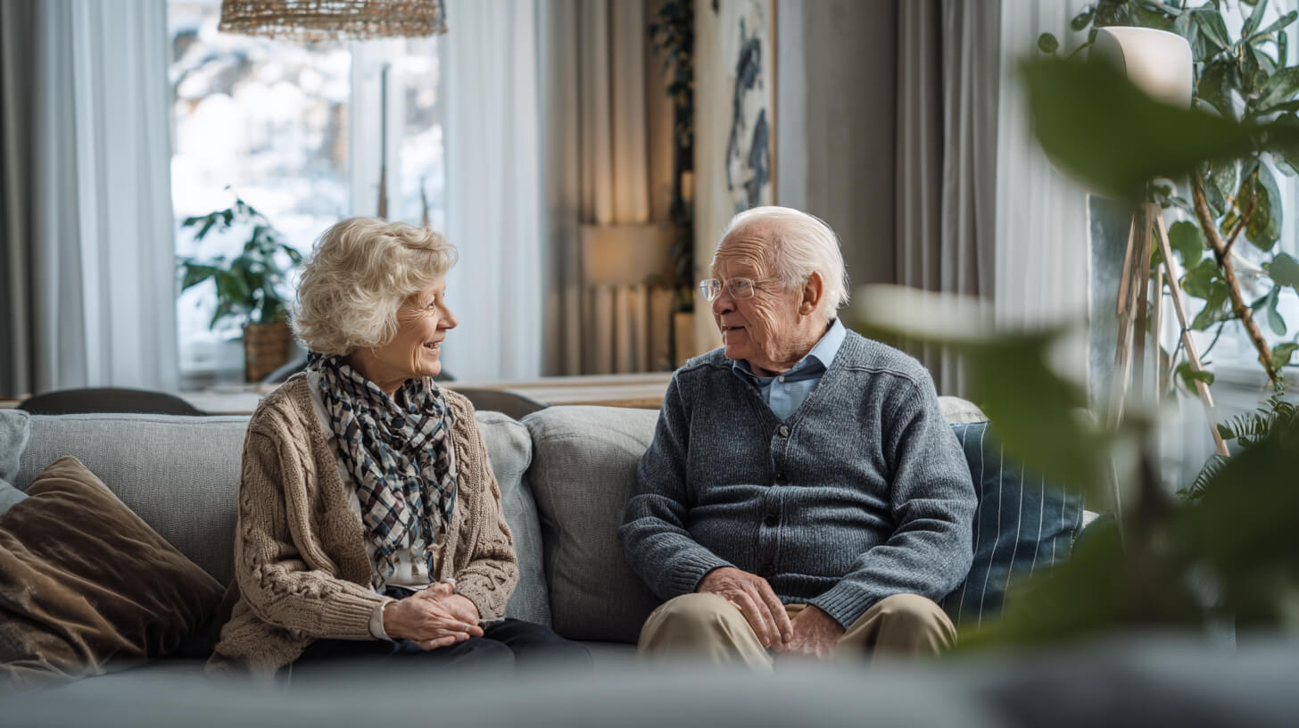 Ouder echtpaar in gesprek thuis laat impact zien van vormen van dementie op dagelijks leven