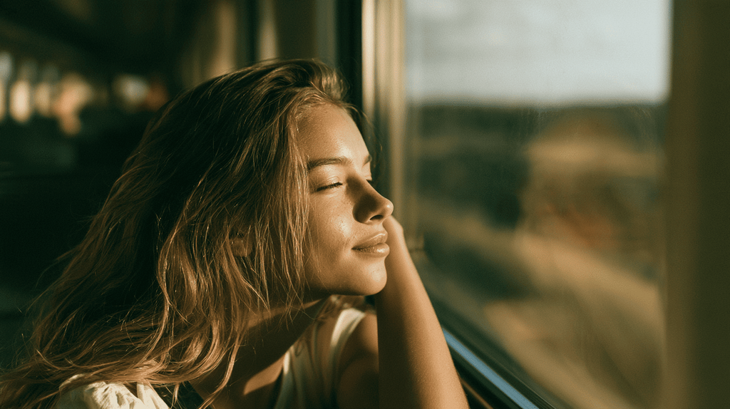 vrouw die uit het raam kijkt van de trein